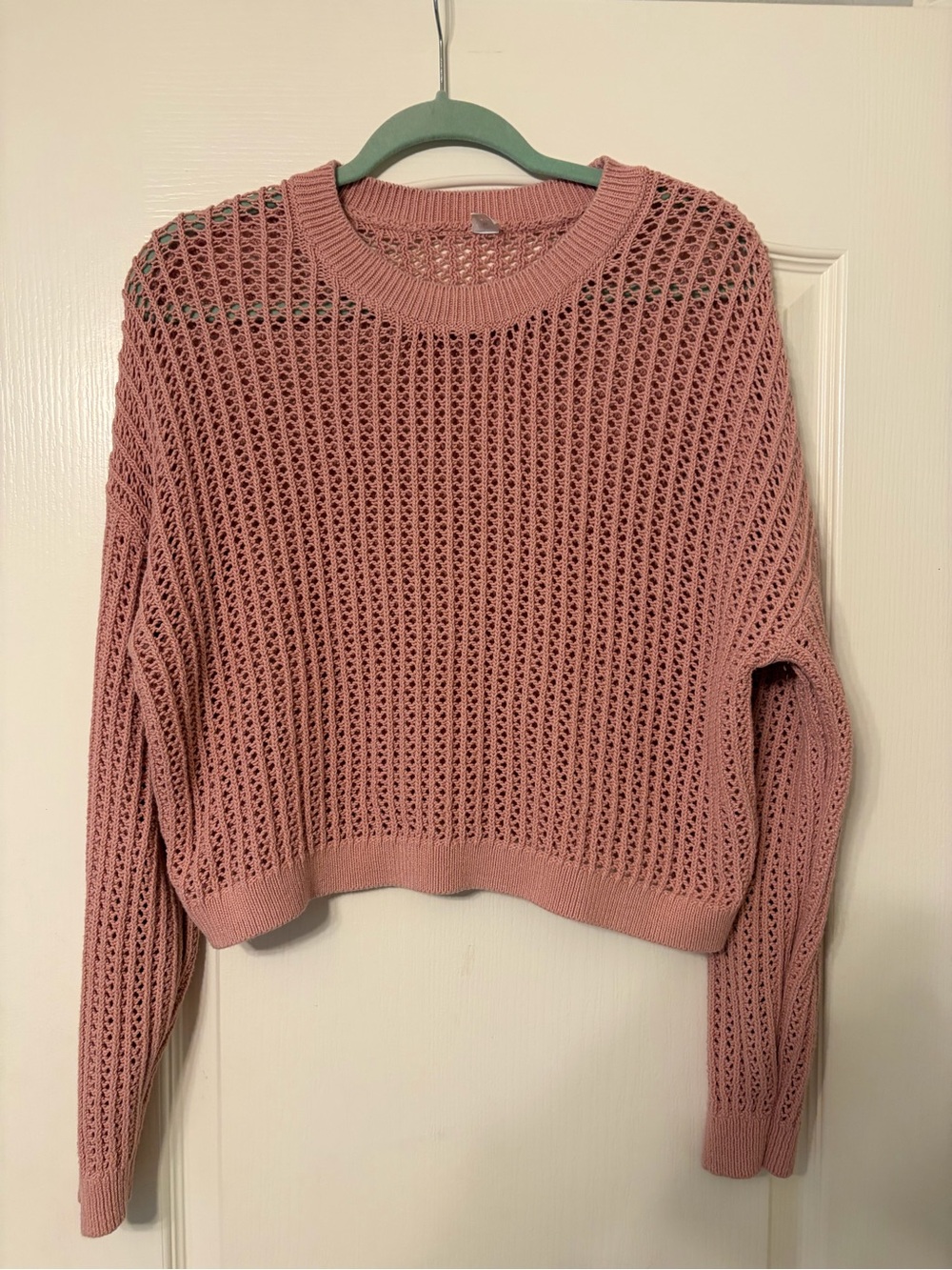 Old Navy Dusty Rose Open-Knit Crewneck Sweater